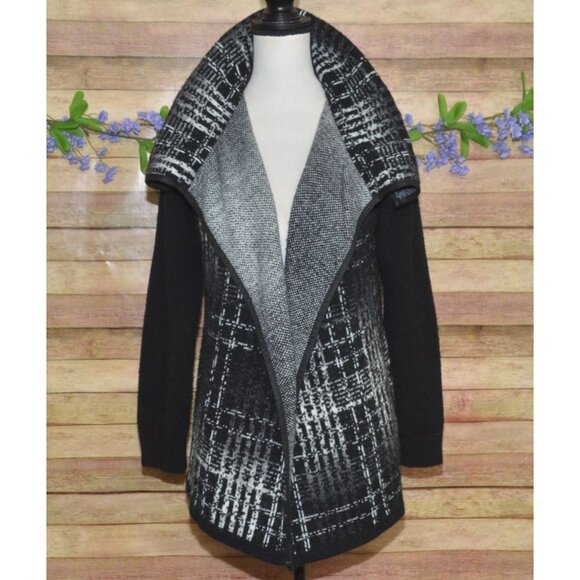 AVA Ladies Black Open Front Heavy Knit Mohair Blend Cardigan Sweater Size M Warm - Picture 5 of 11